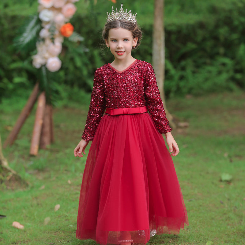Kid Girl Princess Host Sequin Gauze Wedding Pompous Dresses