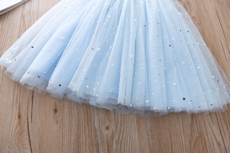 Kid Girl Princess Frozen Aisha Short Sleeve Patchwork Mesh Dress