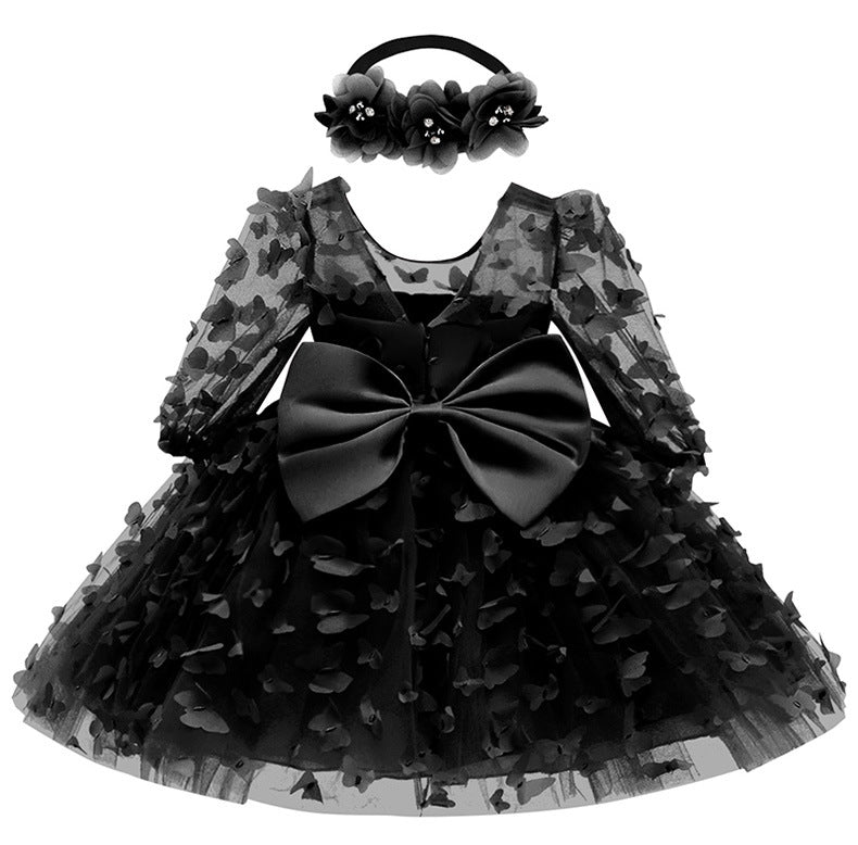 Baby Toddler Long Sleeve Three-dimensional Flower Puffy Dress