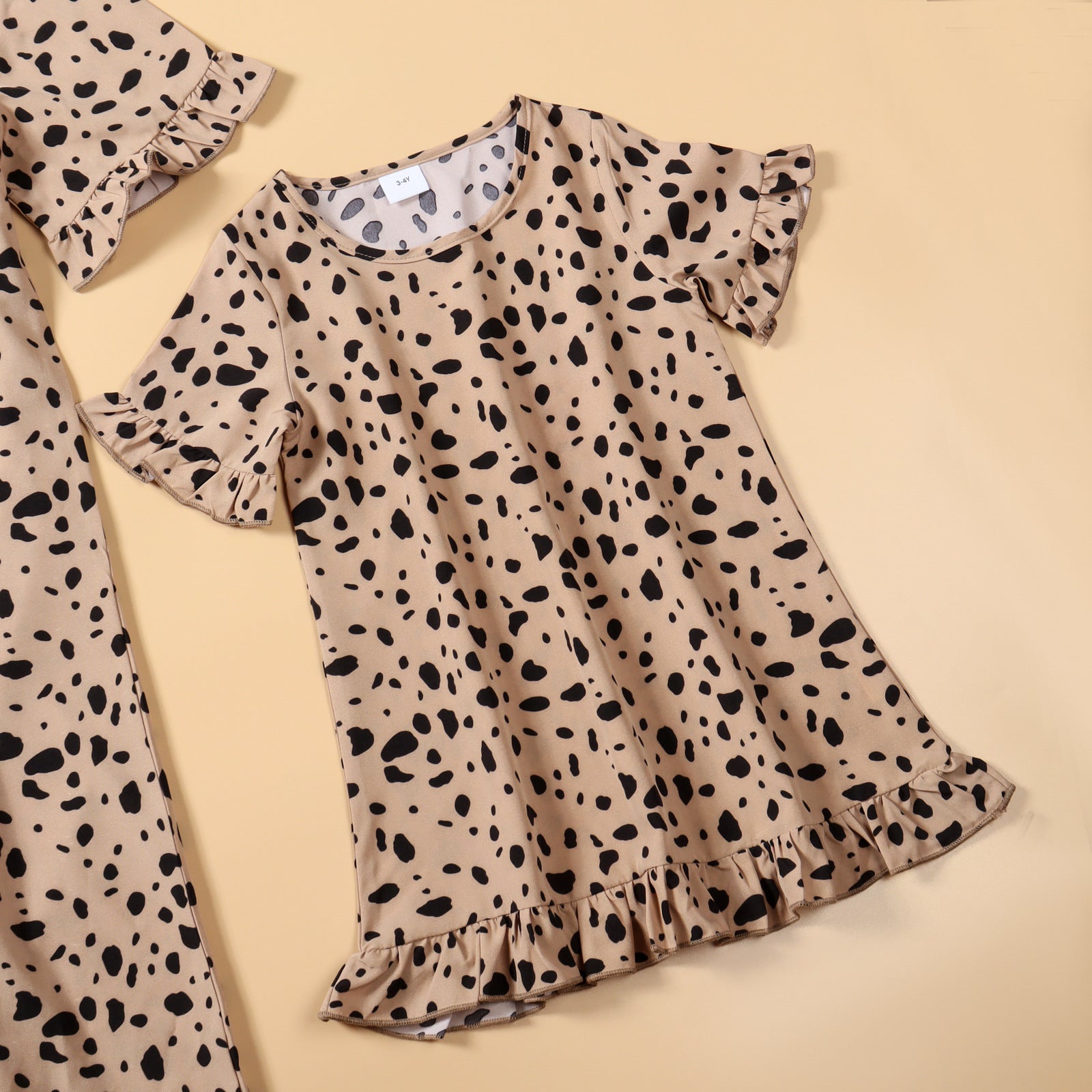 Family Matching Mother-daughter Leopard Print Short Sleeve Flounces Dresses