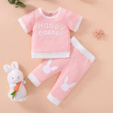 Easter Baby Suit Grid Offset Short Sleeve Rabbit 2 Pcs Sets
