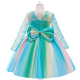 Kid Girl Christmas Gradual Long Sleeve Bow Lace Dress