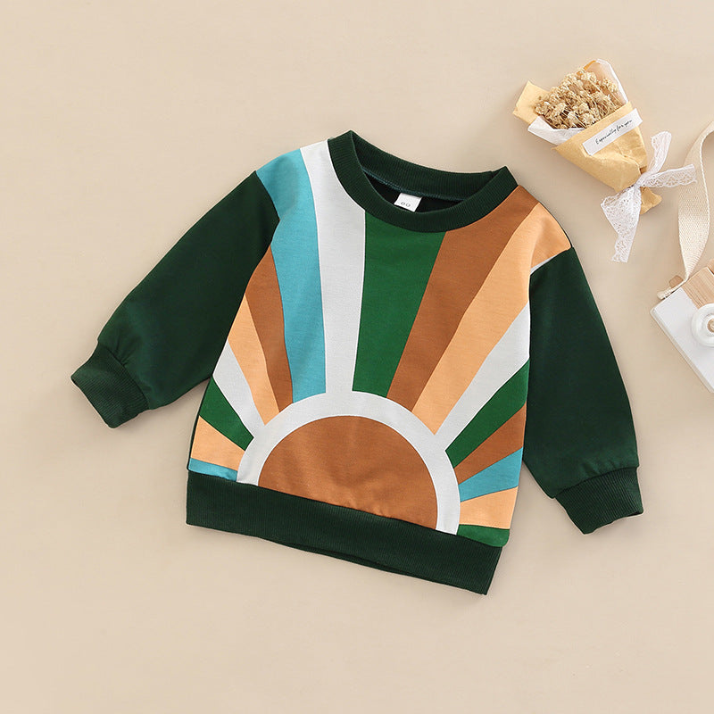 Autumn Kids Baby Girls Sweatshirt Sun Print Long Sleeve Sweaters Tops