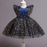 Kid Baby Girls Flying Sleeve Princess Star Mesh Pompous Dresses