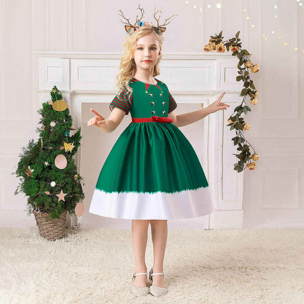 Kid Baby Girl Santa Claus Snow Forge Printed Cotton Christmas Dresses