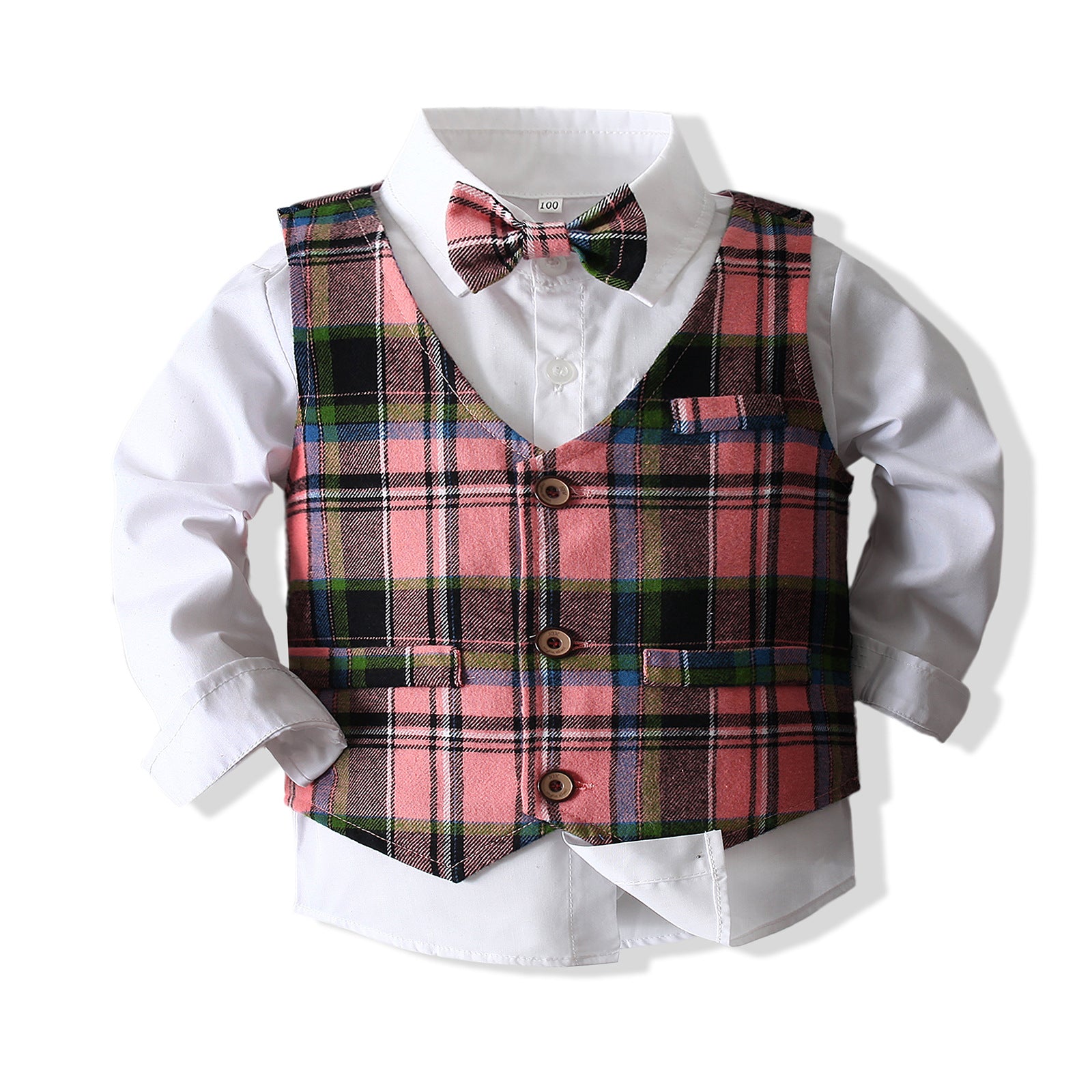Kid Baby Boys Four Seasons Plaid Long Sleeve 2 Pcs Sets
