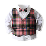 Kid Baby Boys Four Seasons Plaid Long Sleeve 2 Pcs Sets