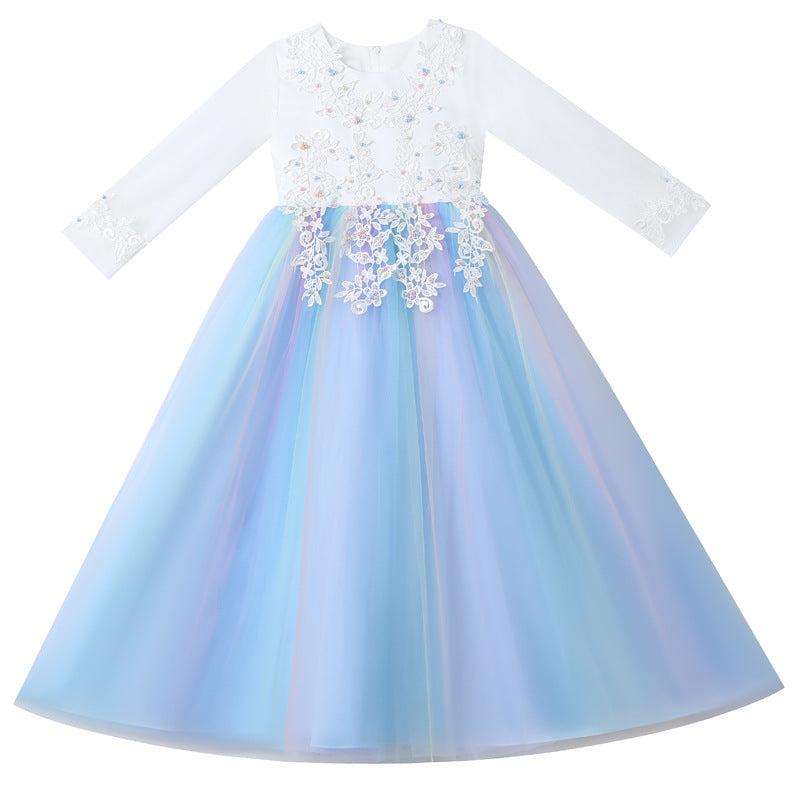 Kid Girl Long Sleeve Rainbow Princess Dress