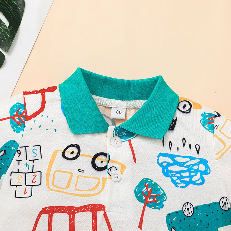 Kid Baby Boys Set Car Cartoon Fashion Lapel Shorts 2 Pcs Sets