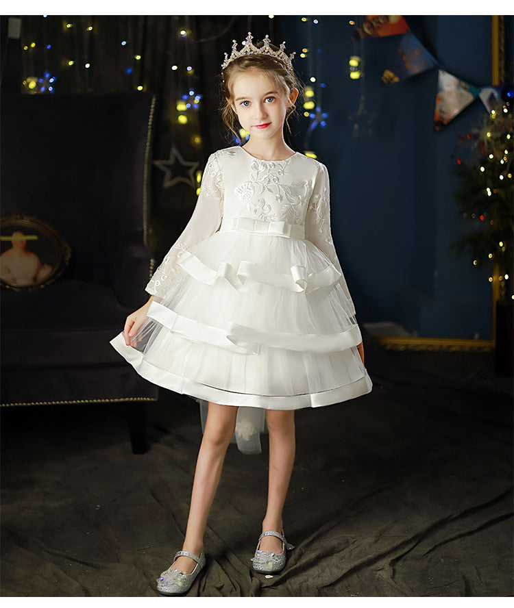 Kid Girl Flower Birthday Wedding Princess Long-sleeved Performance Dresses