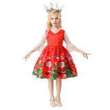Christmas Kids Girl Cartoon Print Satin Dress