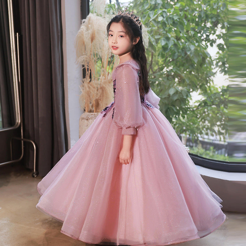 Kid Girl Long-sleeved Princess Flower Wedding Fairy Performance Dresses