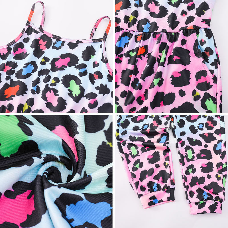 Kid Baby Girl One-piece Suspenders Leopard Print Loose  Long Pants
