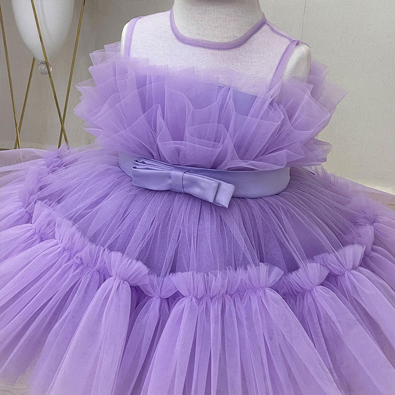 Baby Girl Sleeveless Performance Bow Gauze Princess Dresses