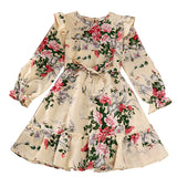 Kid Girl  Korean Long Sleeves Retro Autumn Flower Dresses