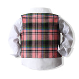 Kid Baby Boys Four Seasons Plaid Long Sleeve 2 Pcs Sets