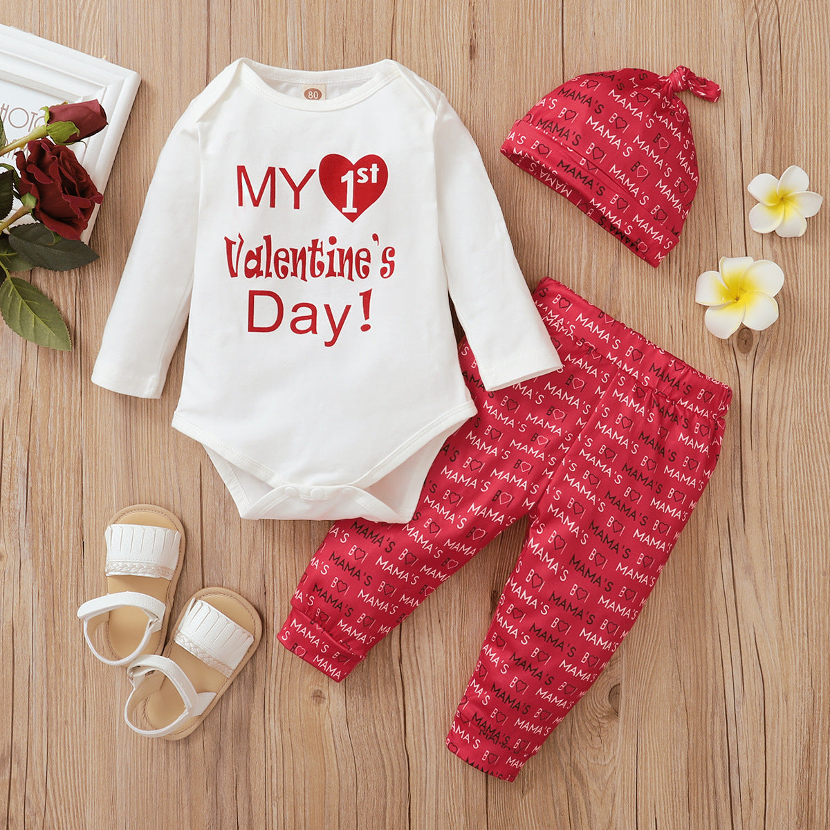 Baby Boy Girl Valentine's Day Print Dress Suit 3 Pcs Sets