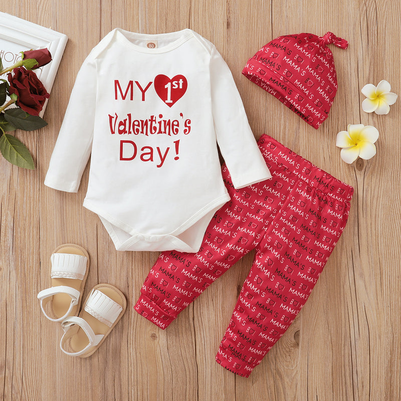 Baby Boy Girl Valentine's Day Print Dress Suit 3 Pcs Sets