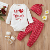Baby Boy Girl Valentine's Day Print Dress Suit 3 Pcs Sets