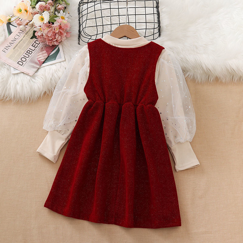 Kid Baby Girl Red Vest Christmas Princess Dresses