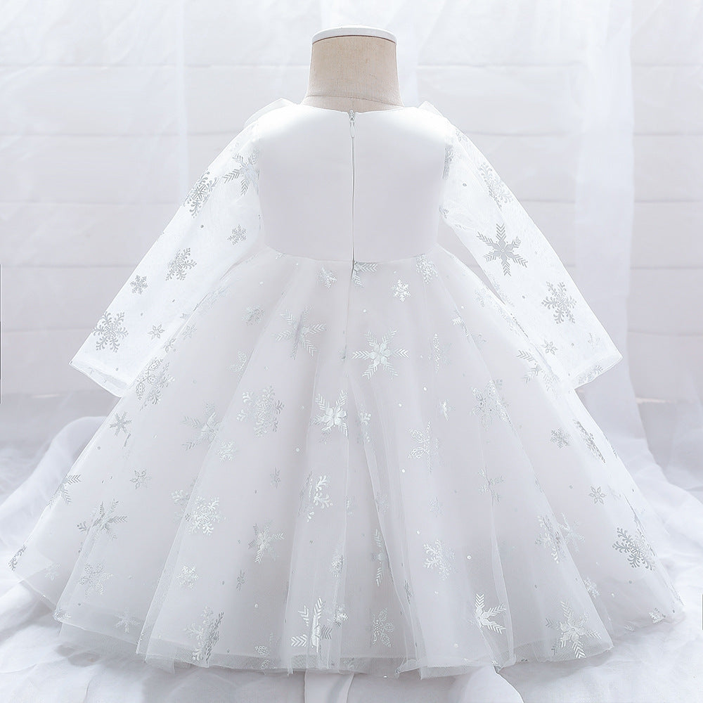 Kid Baby Girl Christmas Snowflake Princess Bow Puffy Dress