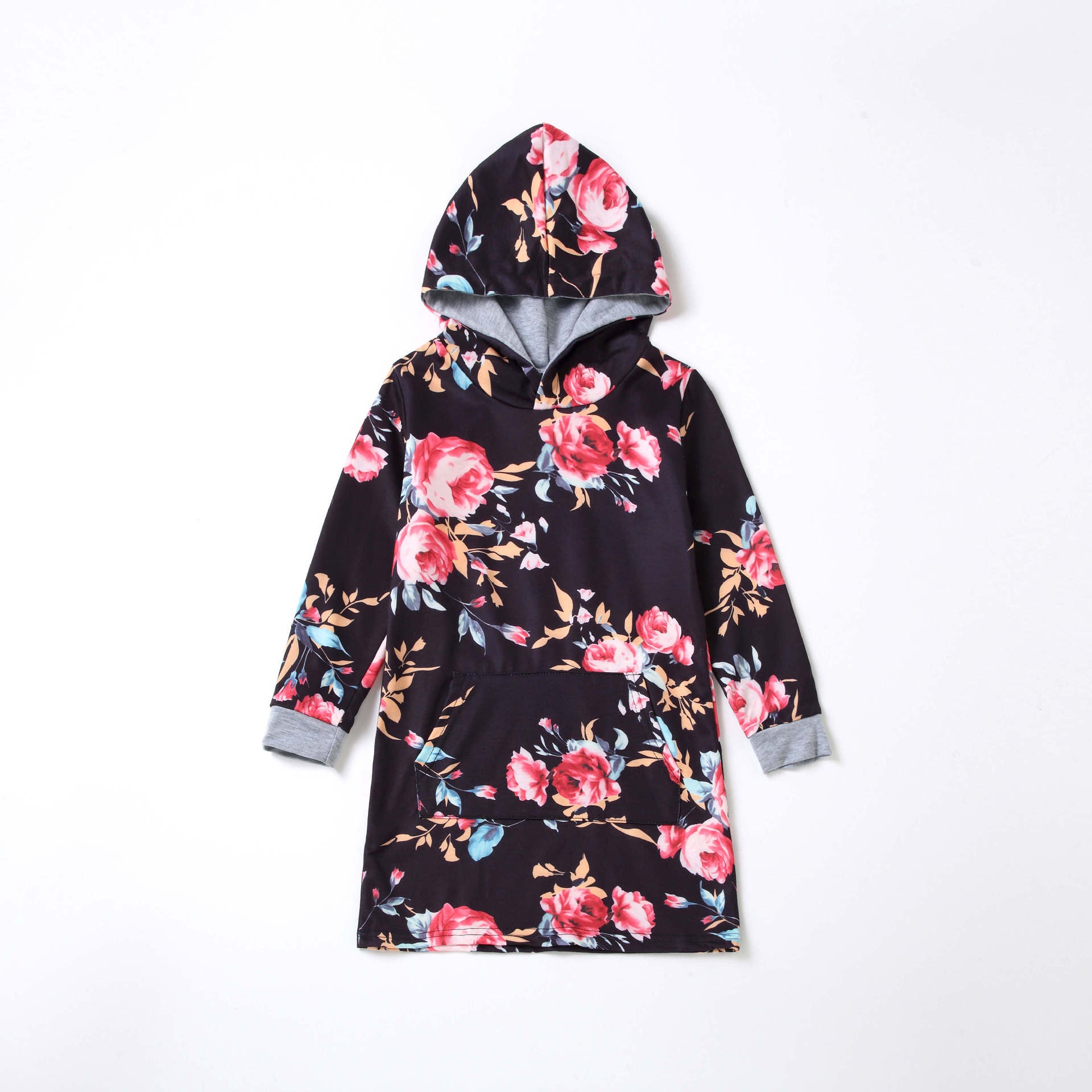 Family Matching Mother-daughter Floral-printed Black Dress