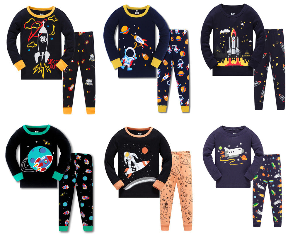 Kid Baby Boy Air-conditioned Long Sleeve Thread Cotton Pajamas 2 Pcs