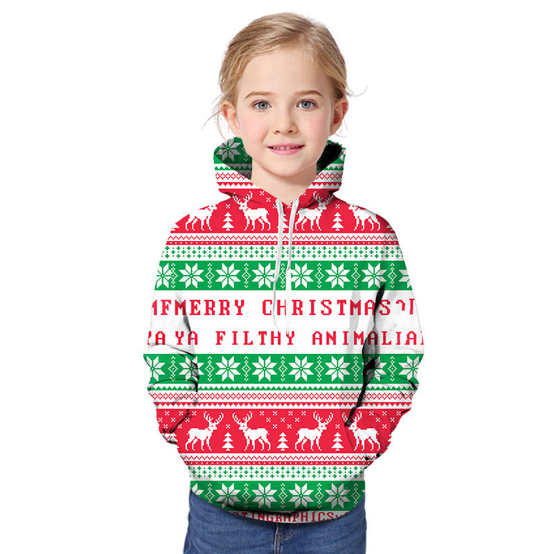 Kids Boy Girl 3D Christmas Snowflake Printing Hoodie