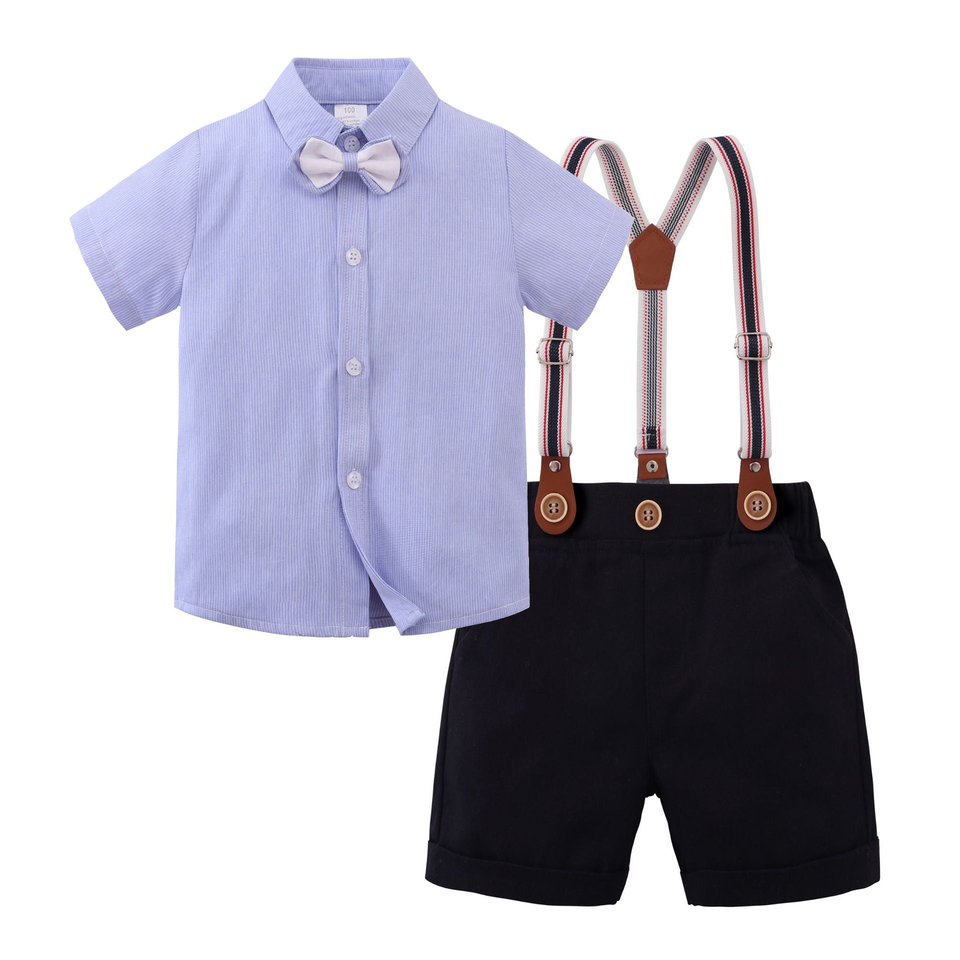 Kid Baby Boys Summer Short Sleeve Shorts Striped Gentleman Set 3 Pcs
