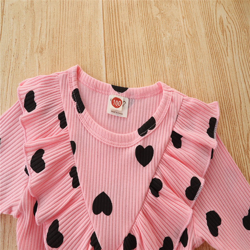 Kid Baby Girl Valentine's Day Suit Lovely Heart-shaped Long Sleeve 2 Pcs Set