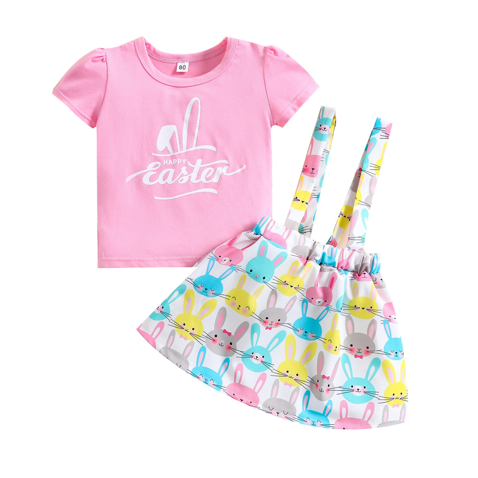 Spring Summer Girls Easter Cartoon Rabbit Pink Cute Braces Set 2 Pcs
