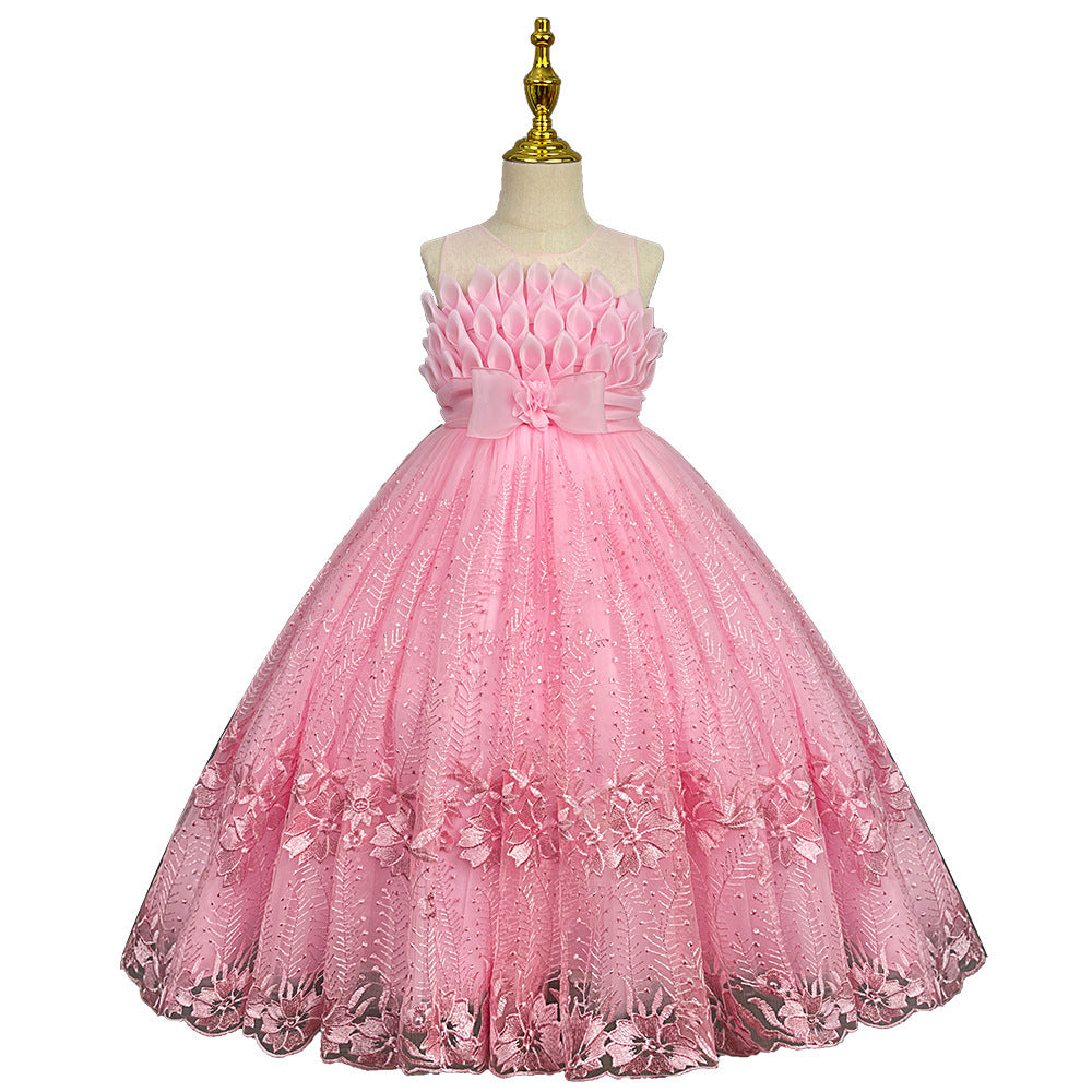 Kid Girl Princess Summer Flower Show Host Pompous Piano Performance Dresses