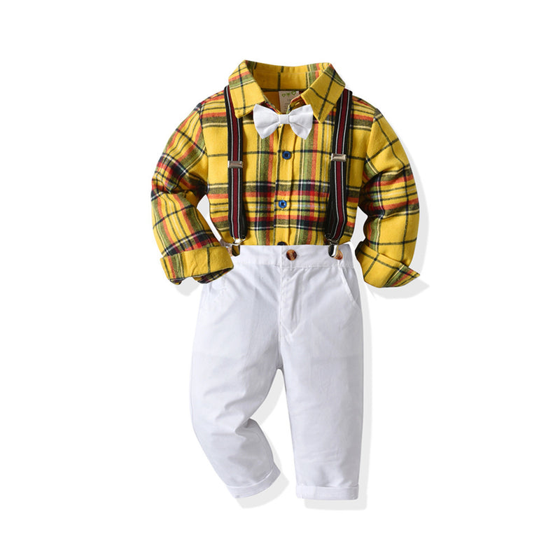 Kid Baby Boys Long Sleeve Suspenders Banquet Formal Sets 3 Pcs