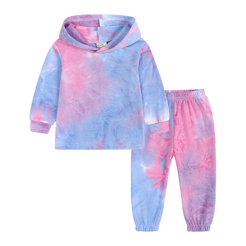 Kid Baby Boy Girl Tie Dye Suit Fashion Printed Hooded Suits 2 Pcs Sets
