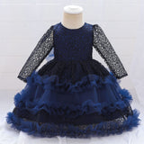 Kid Baby Girl Princess Lace Sleeve Gauze Flower Dresses