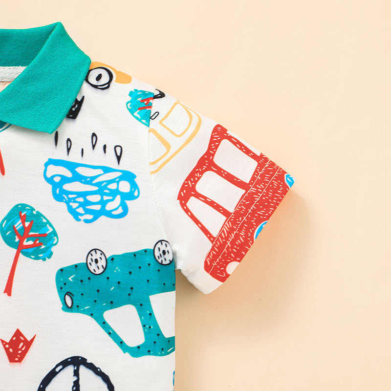 Kid Baby Boys Set Car Cartoon Fashion Lapel Shorts 2 Pcs Sets