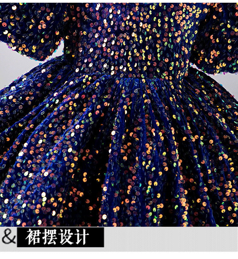 Kid Baby Girl Sequin Bubble Sleeve Princess Performance Dress