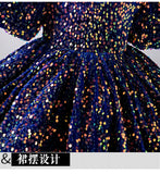 Kid Baby Girl Sequin Bubble Sleeve Princess Performance Dress