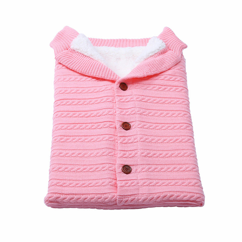 Baby Button Outdoor Cart Wool Knit Fleece Thickened Thermal Sleeping Pajamas
