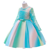 Kid Girl Christmas Gradual Long Sleeve Bow Lace Dress