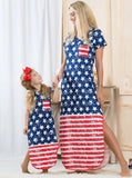 Family Matching Parent-child Mother Daughter Short Sleeve Flag Independence Dress