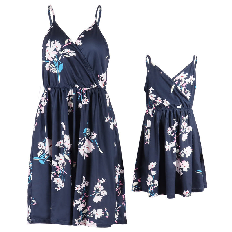 Family Matching Mother- daughter Floral Print Holiday Beach Dresses