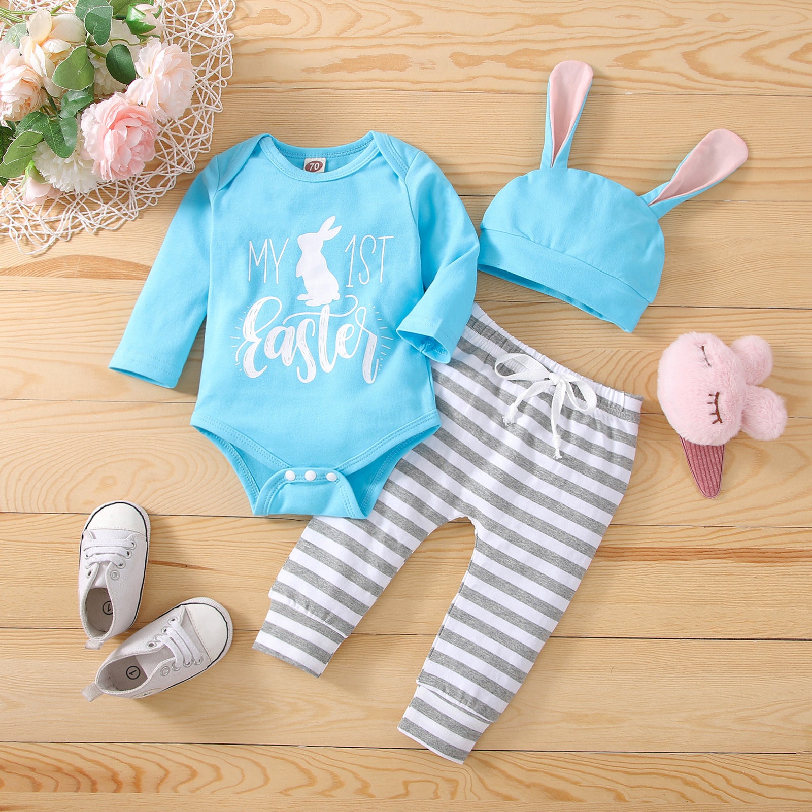 Baby Girl Suit Spring Long Sleeve Rabbit Printed Pure Cotton 3 Pcs Sets