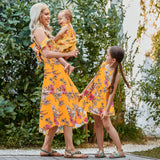 Family Matching Mother Daughter Halter V-collar Garden Flower Dresses