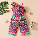 Kid Baby Girls Slant Shoulder Lotus Belt Jumpsuit Rompers