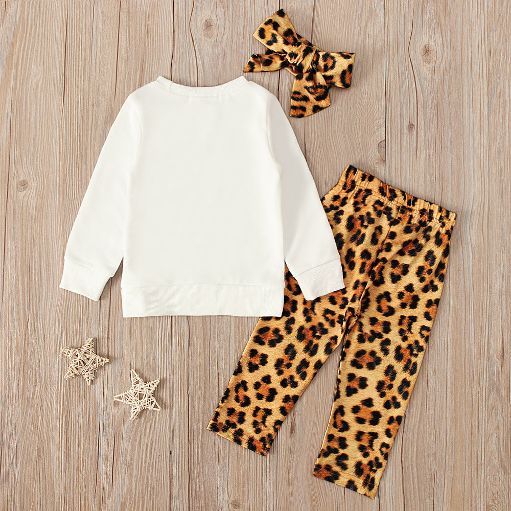 Baby Girls Valentine's Day Long Sleeve Love Leopard Print 3 Pcs Sets