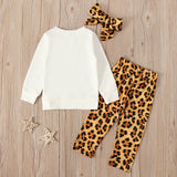 Baby Girls Valentine's Day Long Sleeve Love Leopard Print 3 Pcs Sets