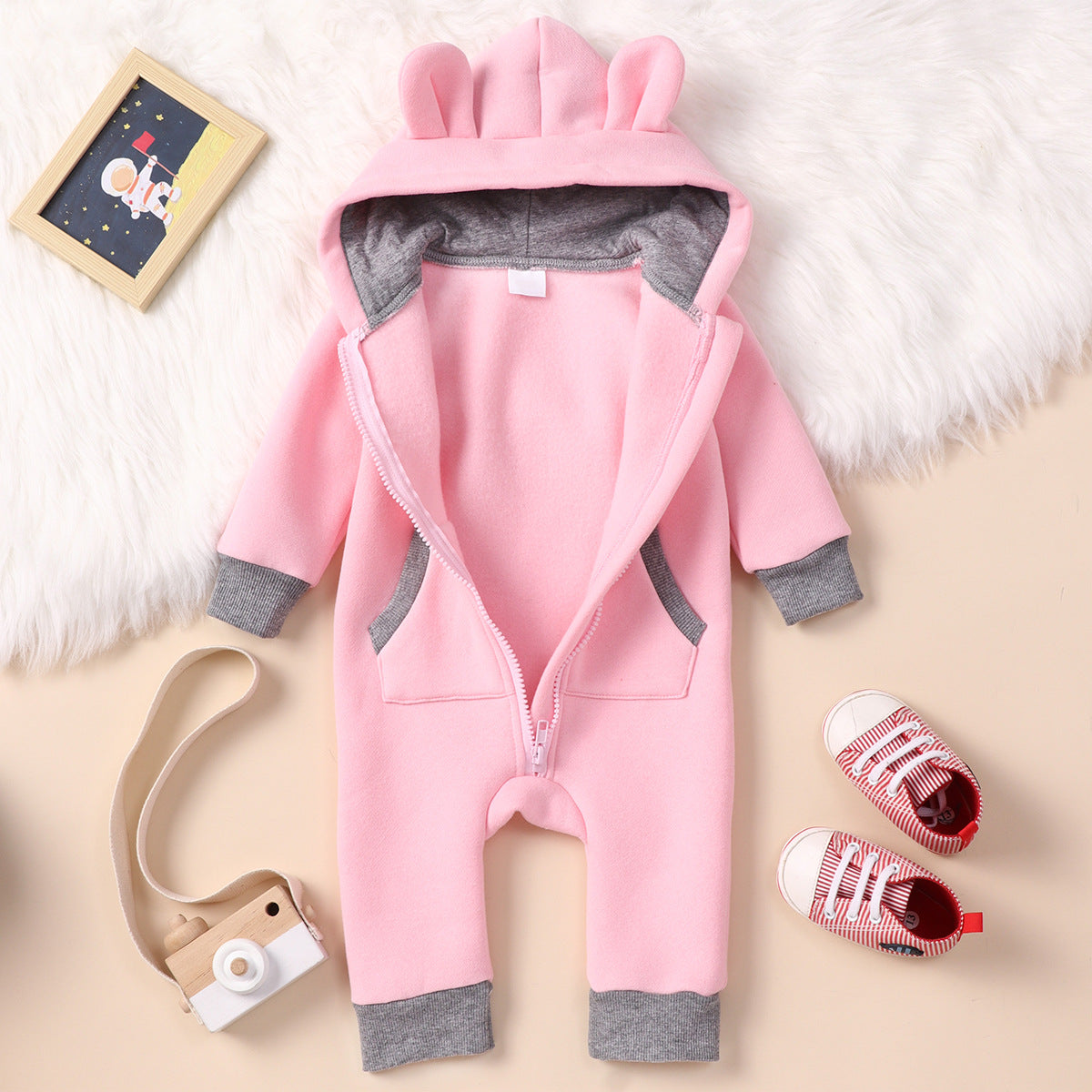 0-12M Baby Harried Long Sleeve Rabbit Bear Ears Rompers
