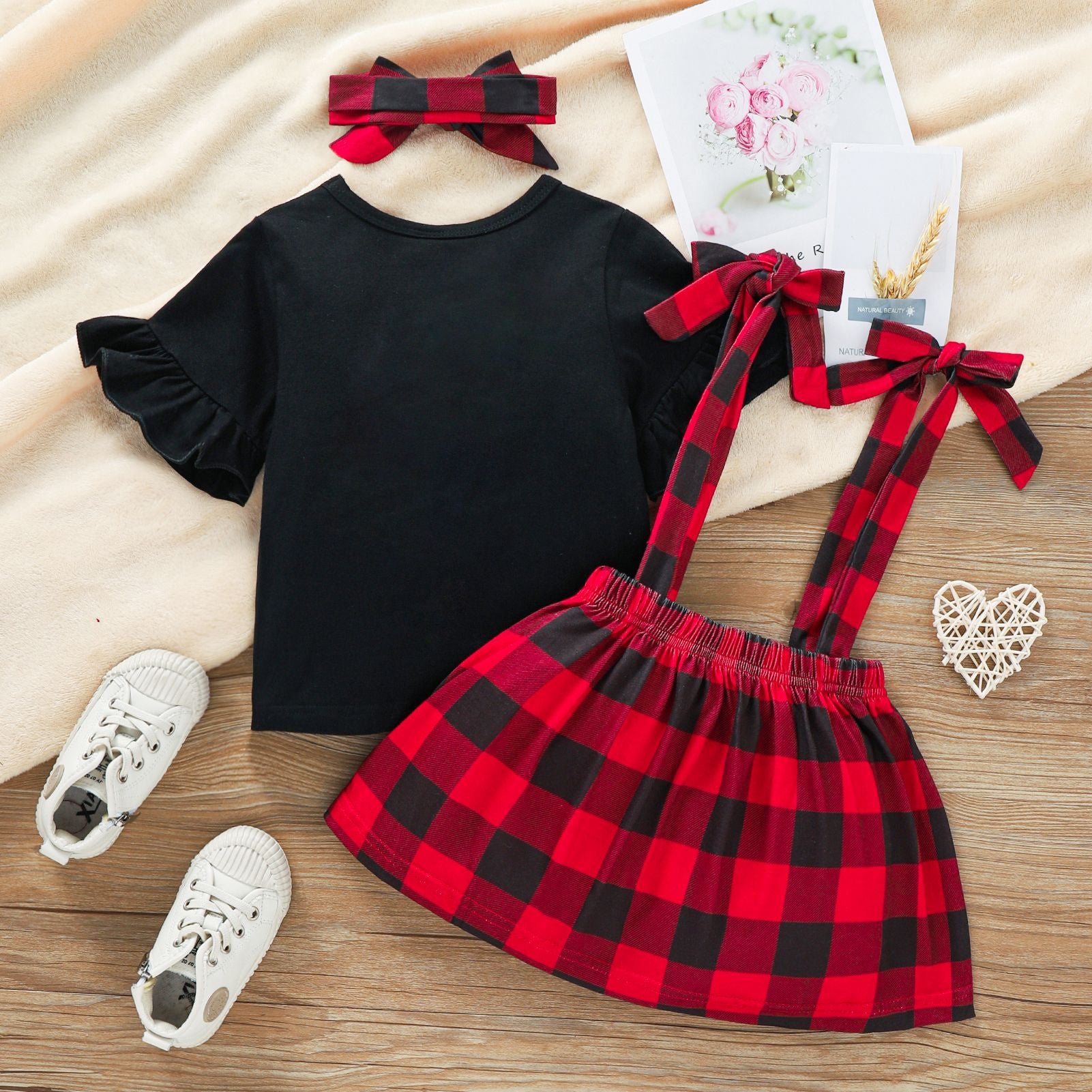 Kid Baby Girl Valentine's Day Love Short Sleeve 3 Pcs Sets