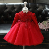 Kid Baby Flower Girl Wedding Pomfret Yarn Long Sleeve Birthday Princess Dress
